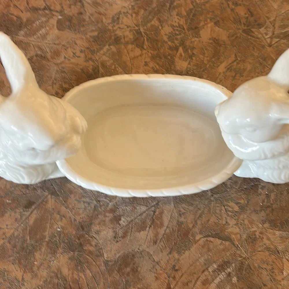 RAZ White Easter Candy Dish With Bunnies